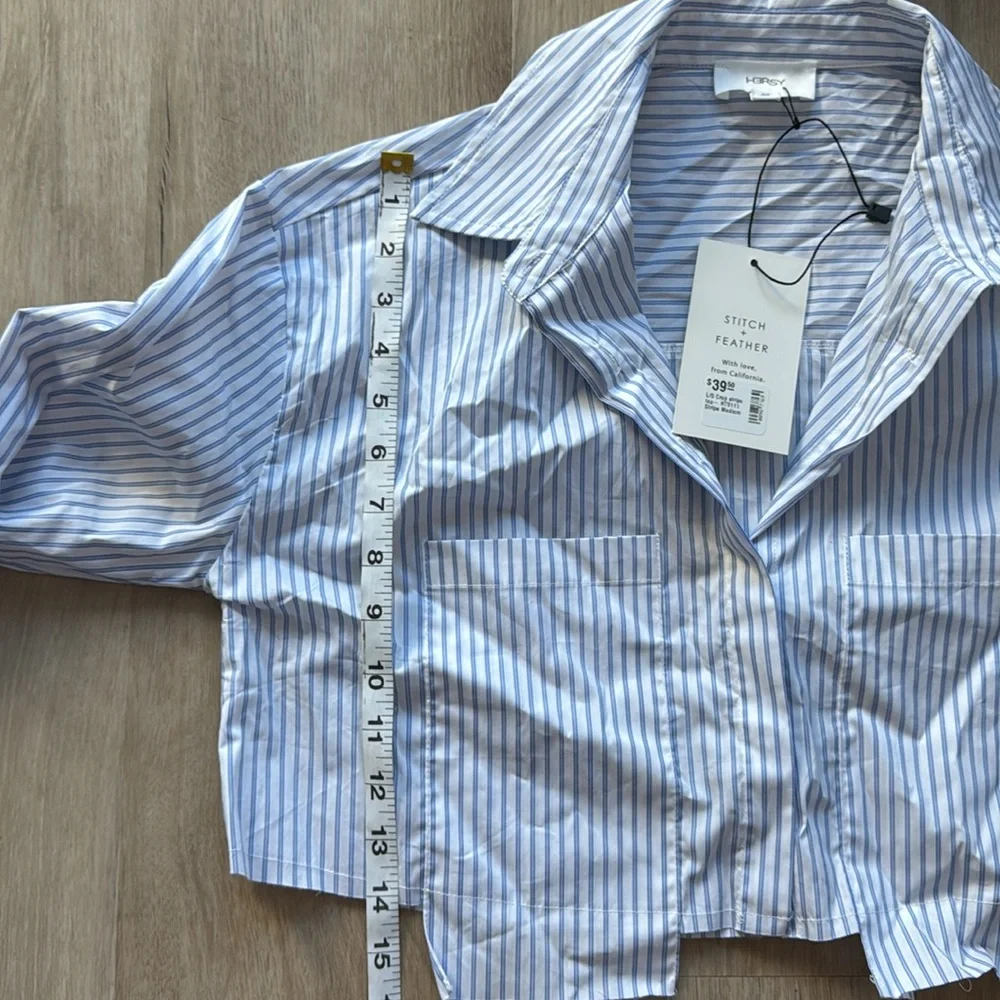 Stitch & Feather Striped Cropped Button-Up Shirt sz L - Picture 6 of 8